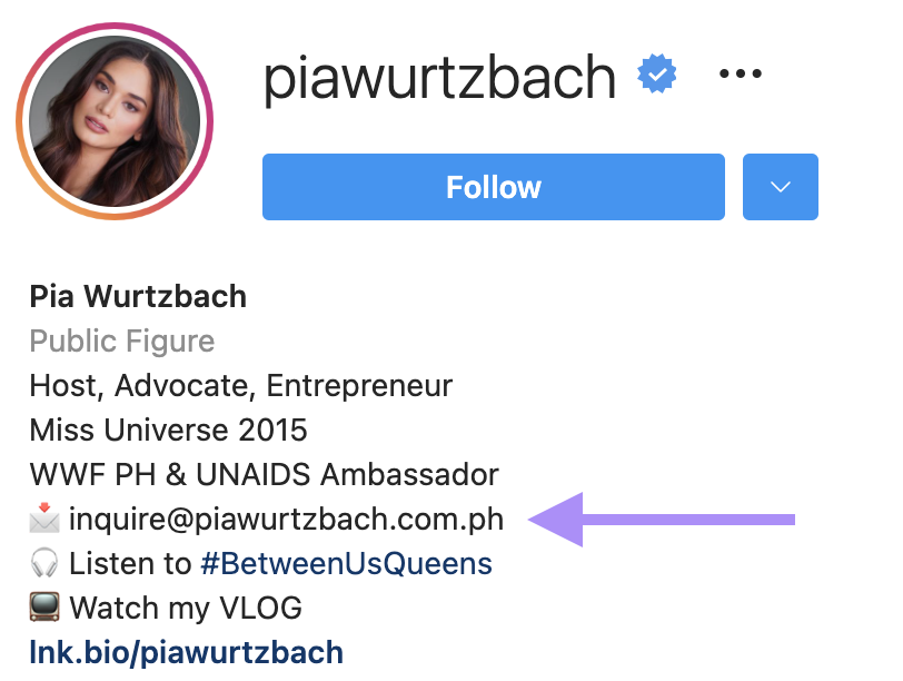 Pia Wurtzbach Instagram Bio
